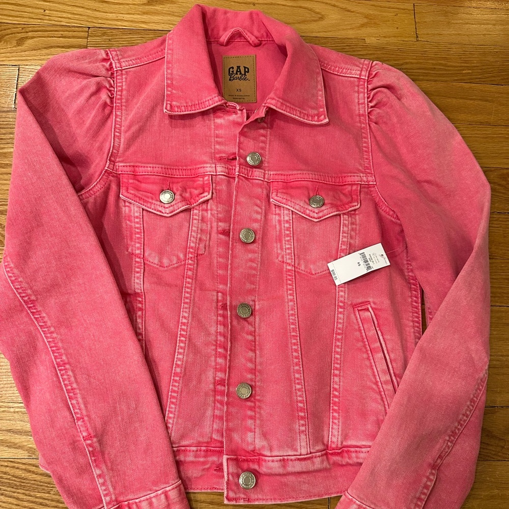 GAP Women’s Barbie Pink Puff Sleeve Denim Jacket